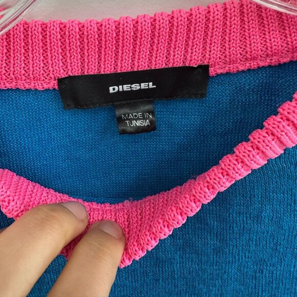 Diesel 100% Linen Crew Neck Long Sleeve Sweater Pink & Blue Contrast Collar S - Picture 6 of 12